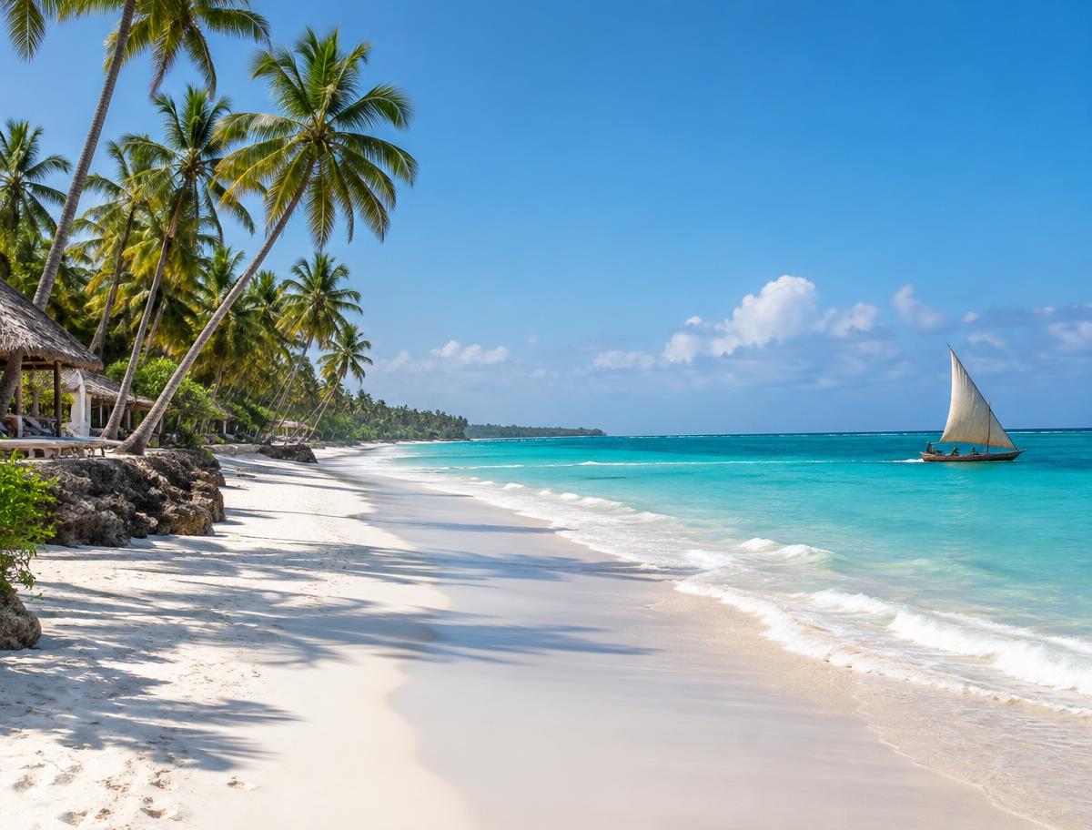 White sand and turquoise water at Diani Beach