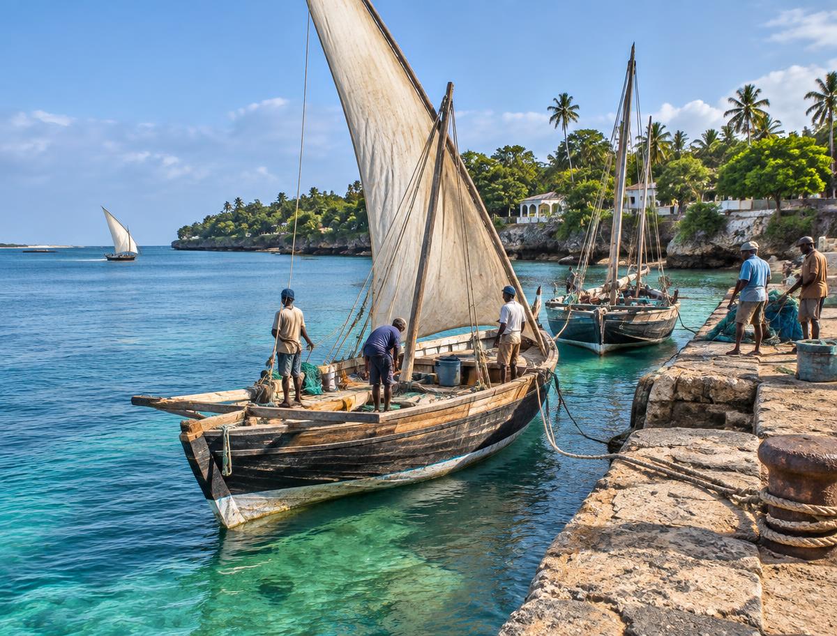 Traditional Swahili dhows at Shimoni harbour